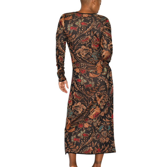 Peruvian Connection Floral Dress Black Tapestry Jacquard Long Sleeves Long Small - Picture 3 of 15